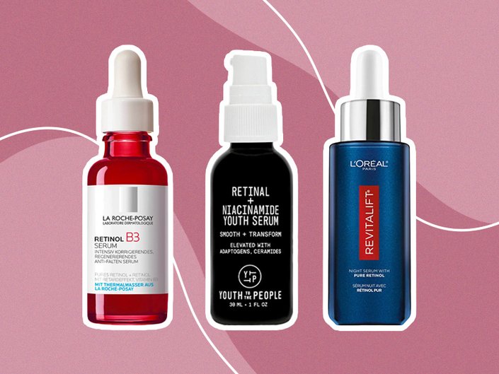 Collage of retinol serums
